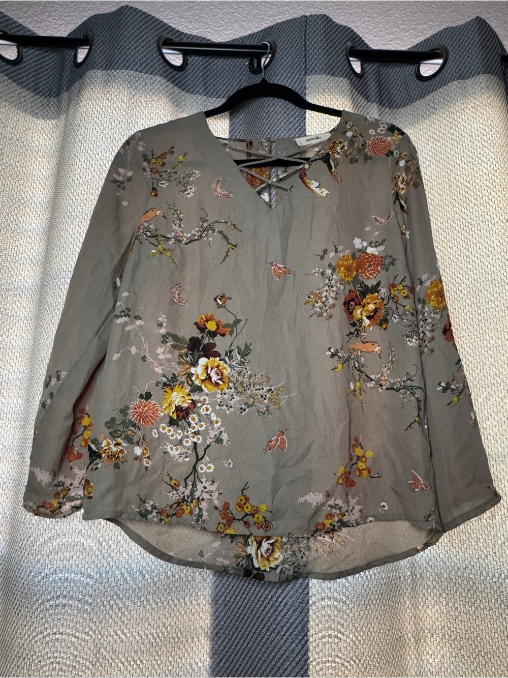 Meraki Brown Floral Fall Long Sleeve Blouse